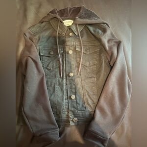 black jean jacket with hood